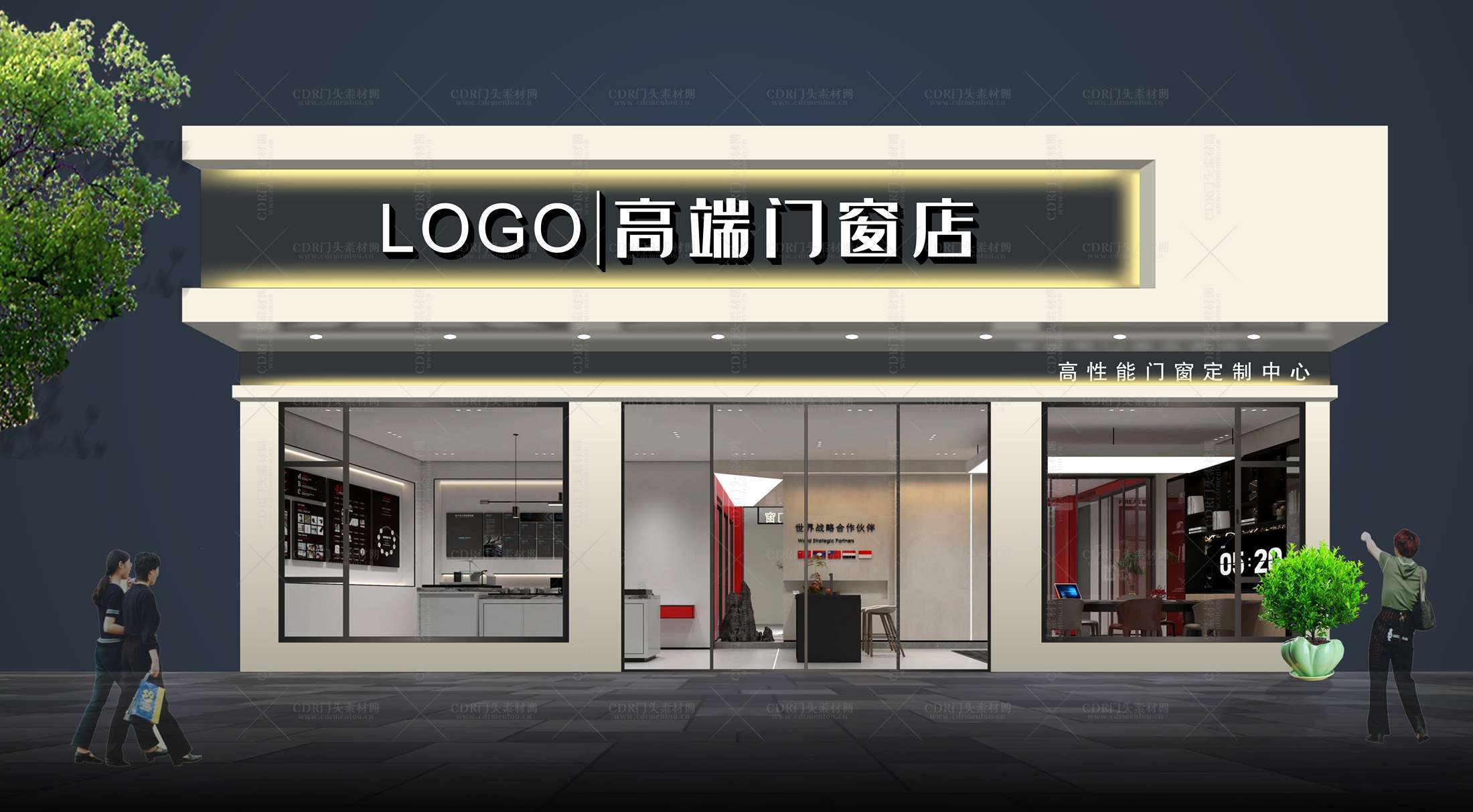 门窗店建材店门头招牌 - 门头设计模版、店铺设计、招牌设计素材、餐饮门头设计、新中式门头效果图、门头效果图、广告招牌素材、